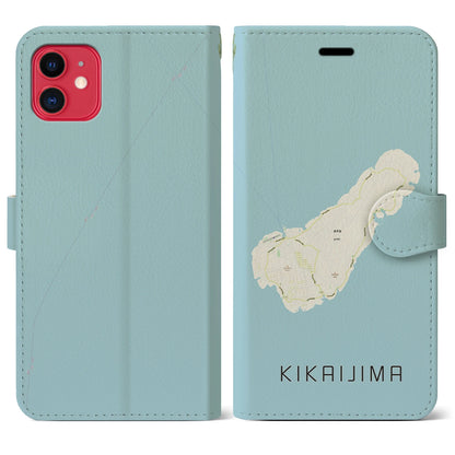 【喜界島（鹿児島県）】地図柄iPhoneケース（手帳タイプ）ナチュラル・iPhone 11 用