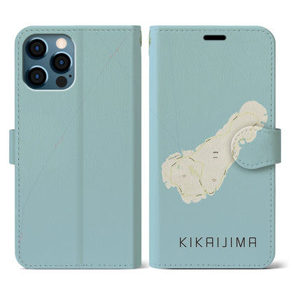 【喜界島（鹿児島県）】地図柄iPhoneケース（手帳タイプ）ナチュラル・iPhone 12 / 12 Pro 用