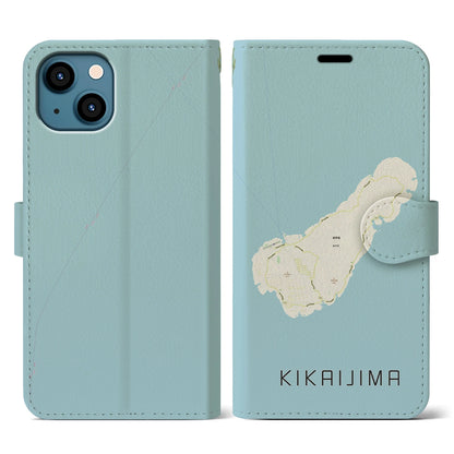 【喜界島（鹿児島県）】地図柄iPhoneケース（手帳タイプ）ナチュラル・iPhone 13 用
