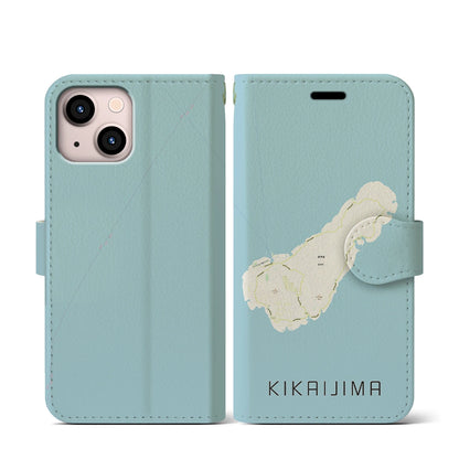 【喜界島（鹿児島県）】地図柄iPhoneケース（手帳タイプ）ナチュラル・iPhone 13 mini 用