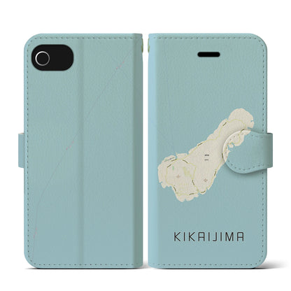 【喜界島（鹿児島県）】地図柄iPhoneケース（手帳タイプ）ナチュラル・iPhone SE（第3 / 第2世代） / 8 / 7 / 6s / 6 用