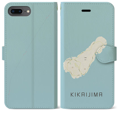 【喜界島（鹿児島県）】地図柄iPhoneケース（手帳タイプ）ナチュラル・iPhone 8Plus /7Plus / 6sPlus / 6Plus 用