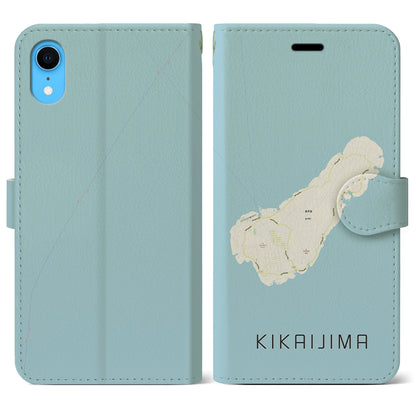 【喜界島（鹿児島県）】地図柄iPhoneケース（手帳タイプ）ナチュラル・iPhone XR 用