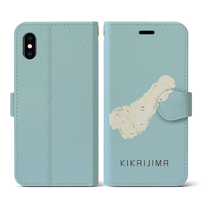 【喜界島（鹿児島県）】地図柄iPhoneケース（手帳タイプ）ナチュラル・iPhone XS / X 用