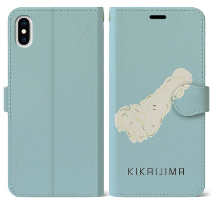 【喜界島（鹿児島県）】地図柄iPhoneケース（手帳タイプ）ナチュラル・iPhone XS Max 用