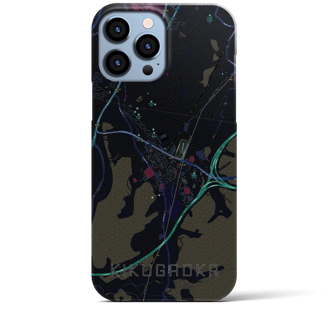 【企救丘】地図柄iPhoneケース（バックカバータイプ・ブラック）iPhone 13 Pro Max 用