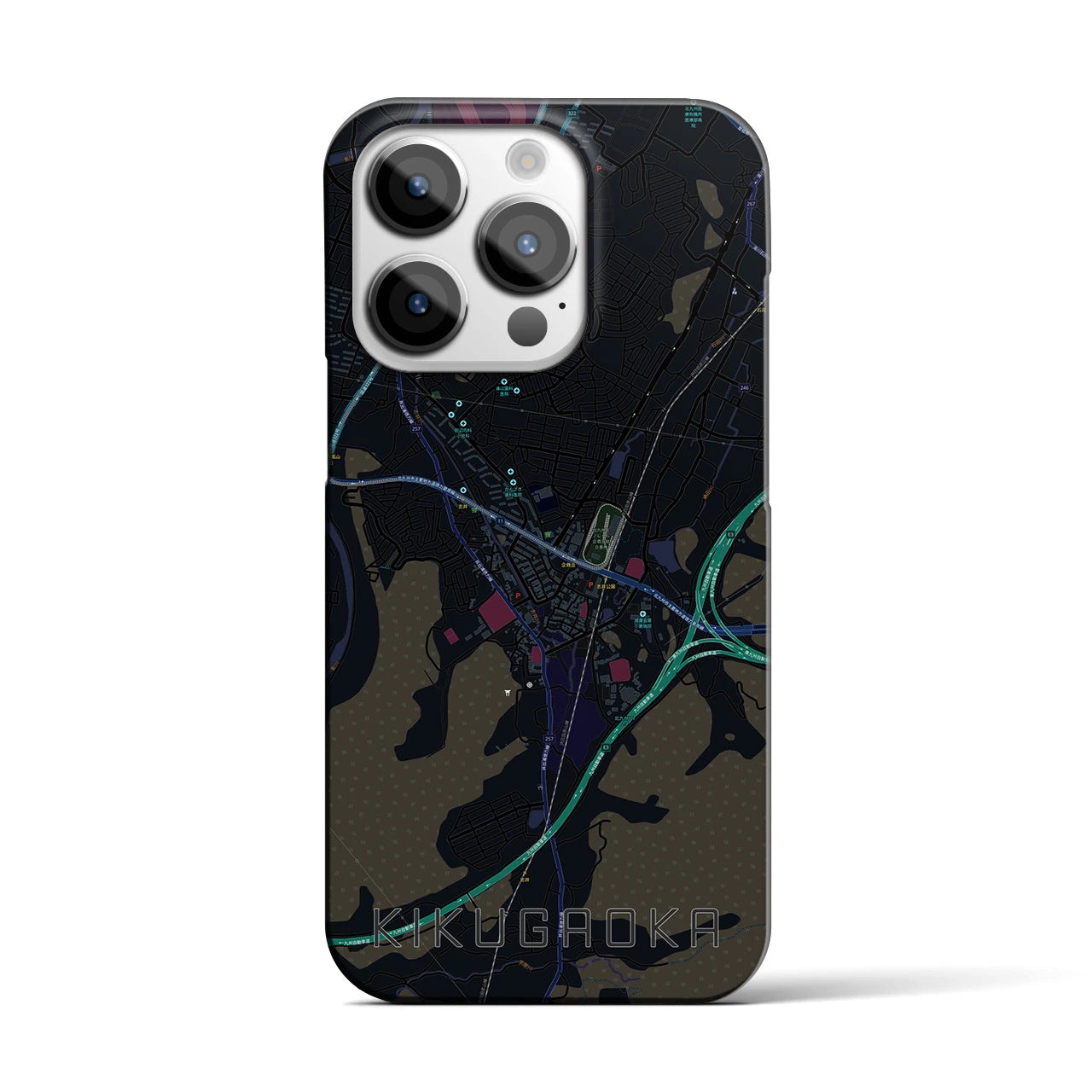 【企救丘】地図柄iPhoneケース（バックカバータイプ・ブラック）iPhone 14 Pro 用
