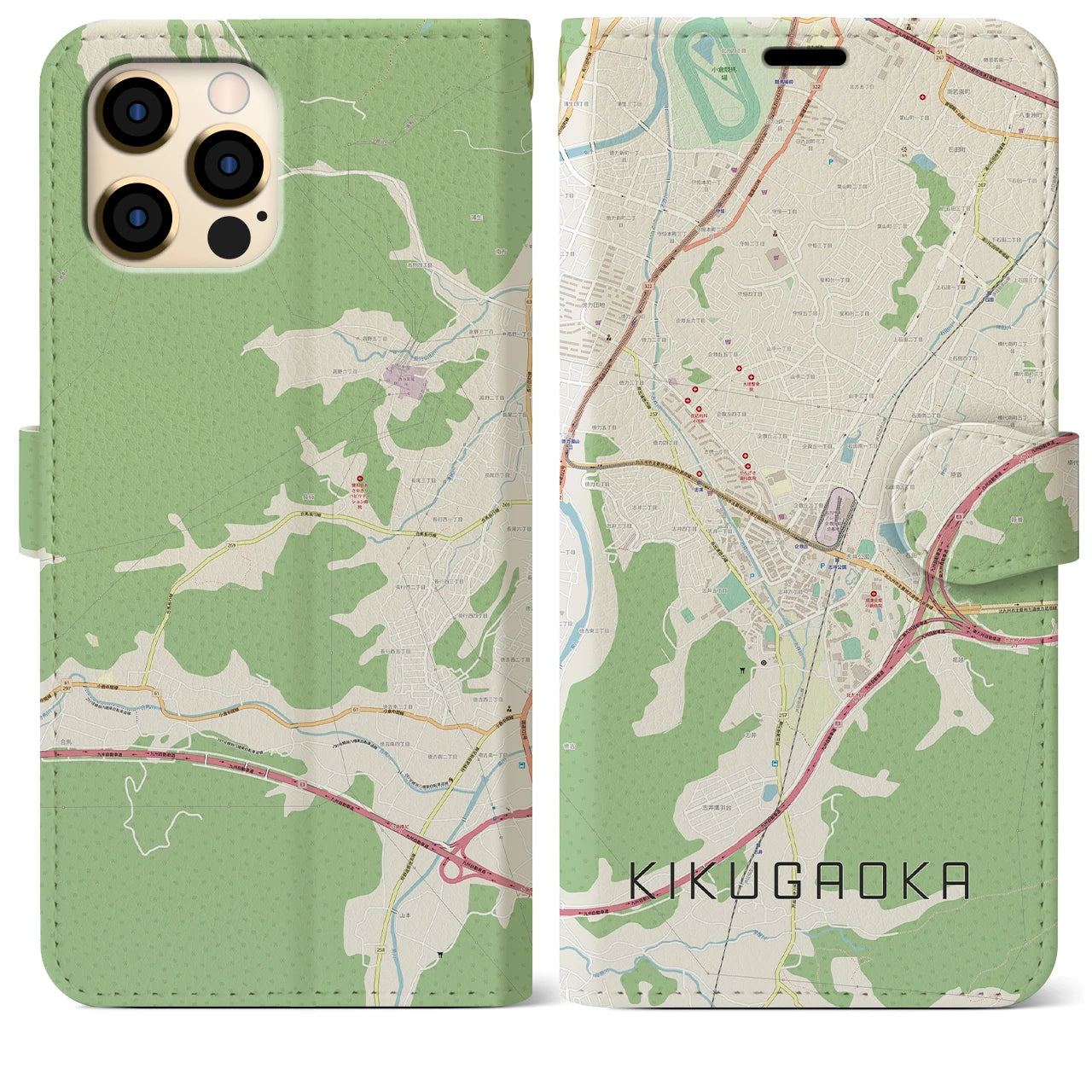 【企救丘】地図柄iPhoneケース（手帳両面タイプ・ナチュラル）iPhone 12 Pro Max 用