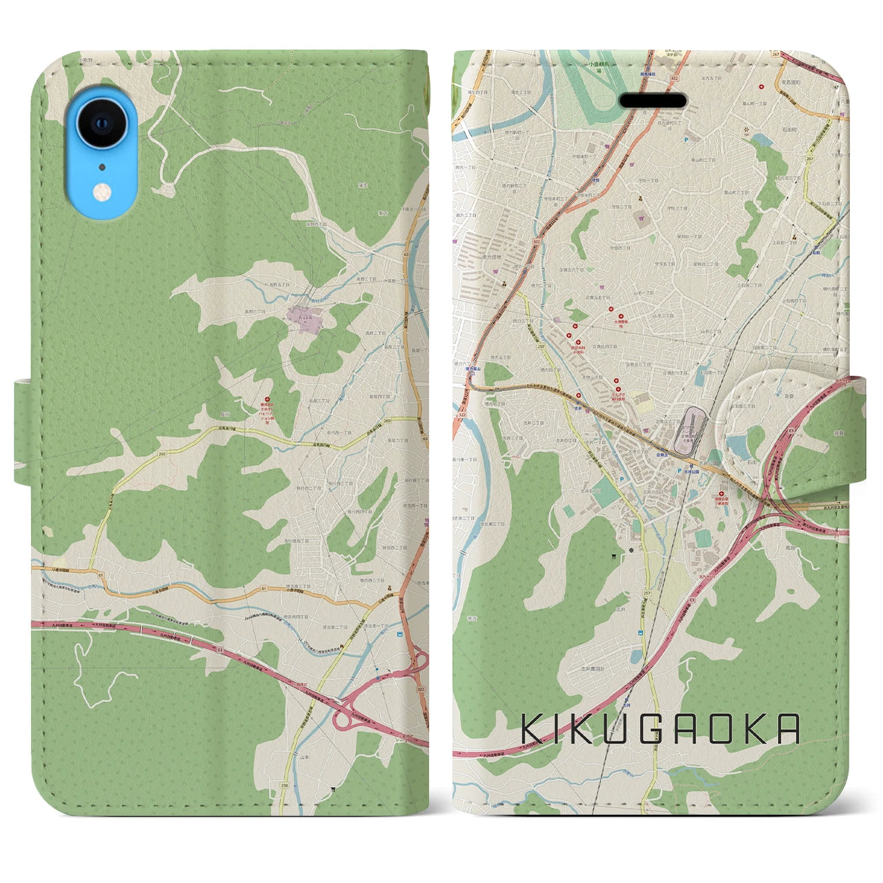 【企救丘】地図柄iPhoneケース（手帳両面タイプ・ナチュラル）iPhone XR 用