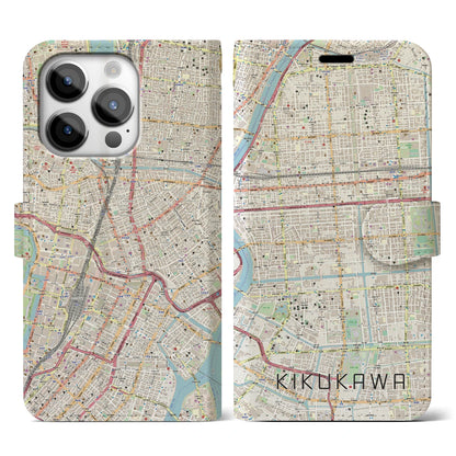 【菊川（東京都）】地図柄iPhoneケース（手帳タイプ）ナチュラル・iPhone 14 Pro 用