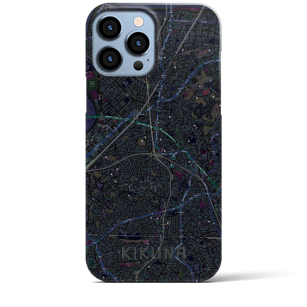 【菊名】地図柄iPhoneケース（バックカバータイプ・ブラック）iPhone 13 Pro Max 用