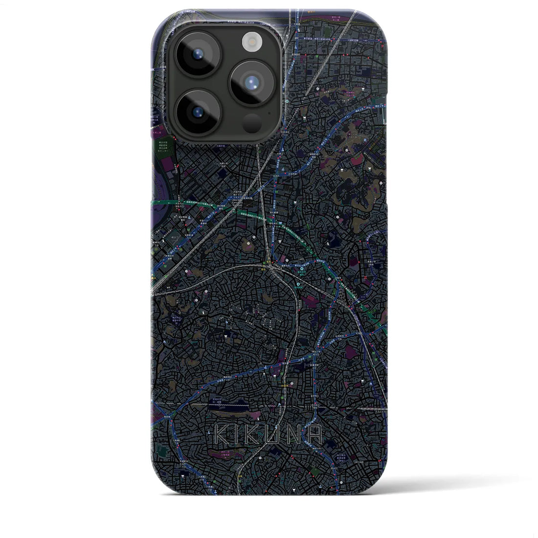 【菊名】地図柄iPhoneケース（バックカバータイプ・ブラック）iPhone 15 Pro Max 用