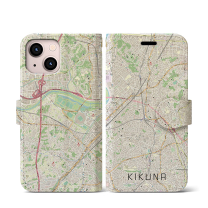 【菊名（神奈川県）】地図柄iPhoneケース（手帳タイプ）ナチュラル・iPhone 13 mini 用