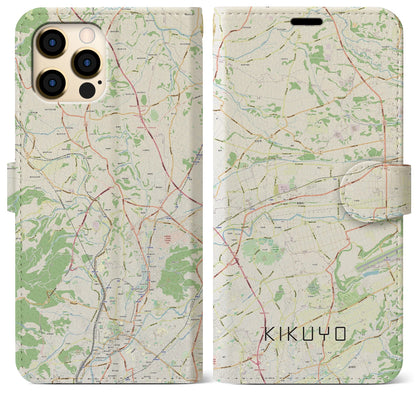 【菊陽（熊本県）】地図柄iPhoneケース（手帳タイプ）ナチュラル・iPhone 12 Pro Max 用