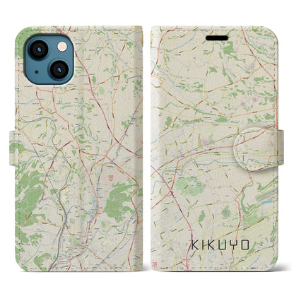 【菊陽（熊本県）】地図柄iPhoneケース（手帳タイプ）ナチュラル・iPhone 13 用