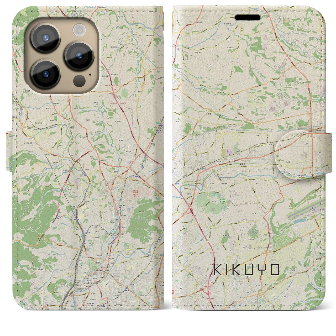 【菊陽】地図柄iPhoneケース（手帳両面タイプ・ナチュラル）iPhone 14 Pro Max 用