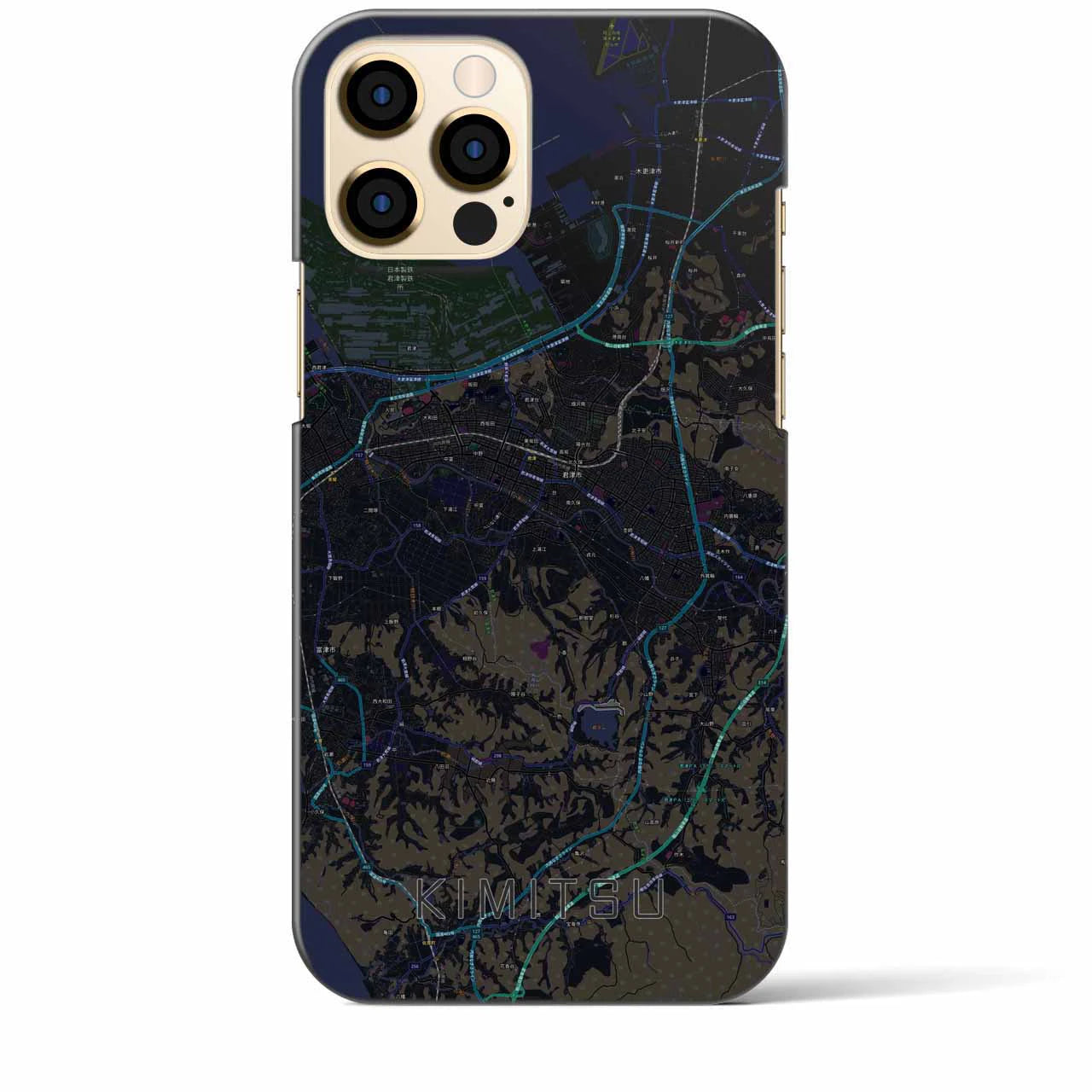 【君津】地図柄iPhoneケース（バックカバータイプ・ブラック）iPhone 12 Pro Max 用
