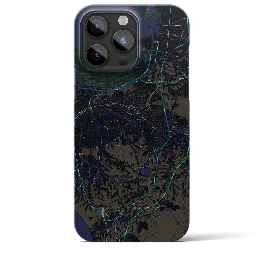 【君津】地図柄iPhoneケース（バックカバータイプ・ブラック）iPhone 15 Pro Max 用