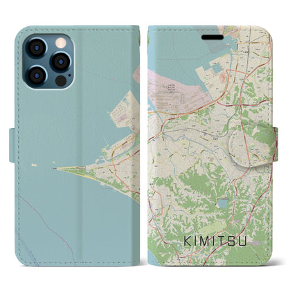 【君津（千葉県）】地図柄iPhoneケース（手帳タイプ）ナチュラル・iPhone 12 / 12 Pro 用