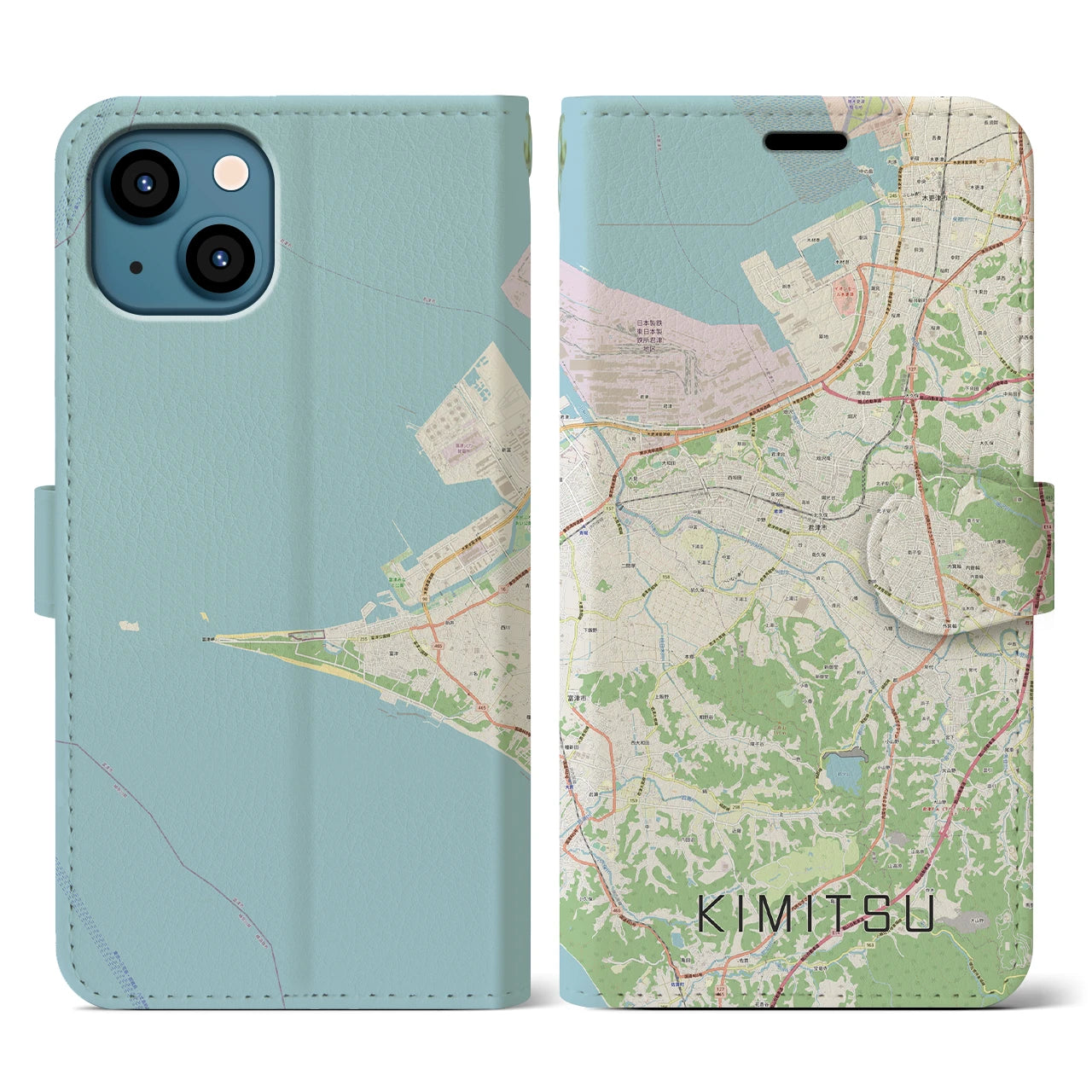 【君津（千葉県）】地図柄iPhoneケース（手帳タイプ）ナチュラル・iPhone 13 用