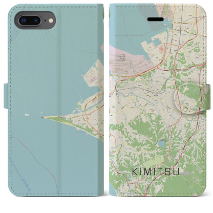 【君津（千葉県）】地図柄iPhoneケース（手帳タイプ）ナチュラル・iPhone 8Plus /7Plus / 6sPlus / 6Plus 用