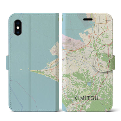 【君津（千葉県）】地図柄iPhoneケース（手帳タイプ）ナチュラル・iPhone XS / X 用