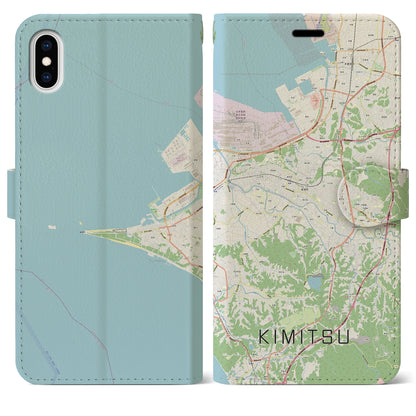 【君津（千葉県）】地図柄iPhoneケース（手帳タイプ）ナチュラル・iPhone XS Max 用