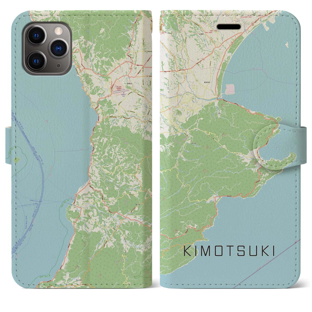 【肝付】地図柄iPhoneケース（手帳両面タイプ・ナチュラル）iPhone 11 Pro Max 用