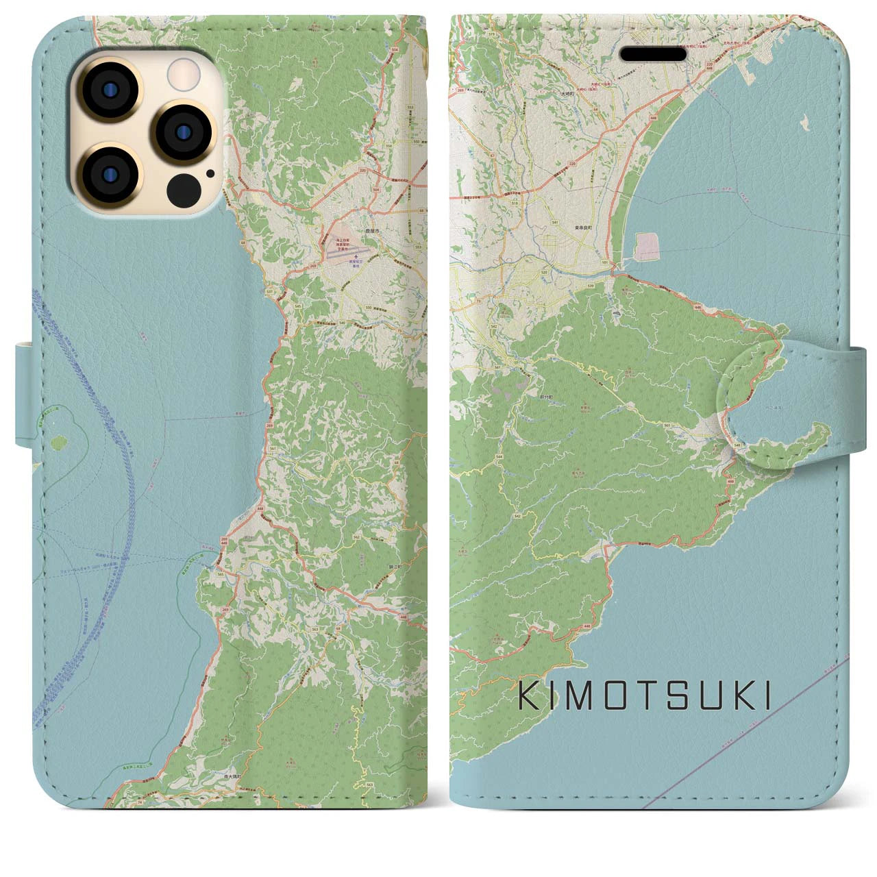 【肝付】地図柄iPhoneケース（手帳両面タイプ・ナチュラル）iPhone 12 Pro Max 用