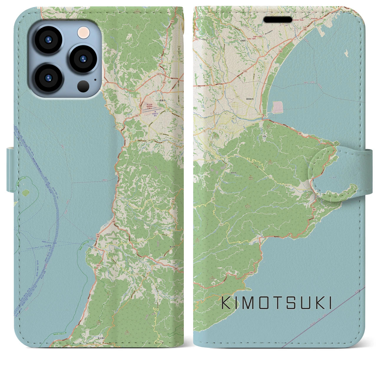 【肝付】地図柄iPhoneケース（手帳両面タイプ・ナチュラル）iPhone 13 Pro Max 用