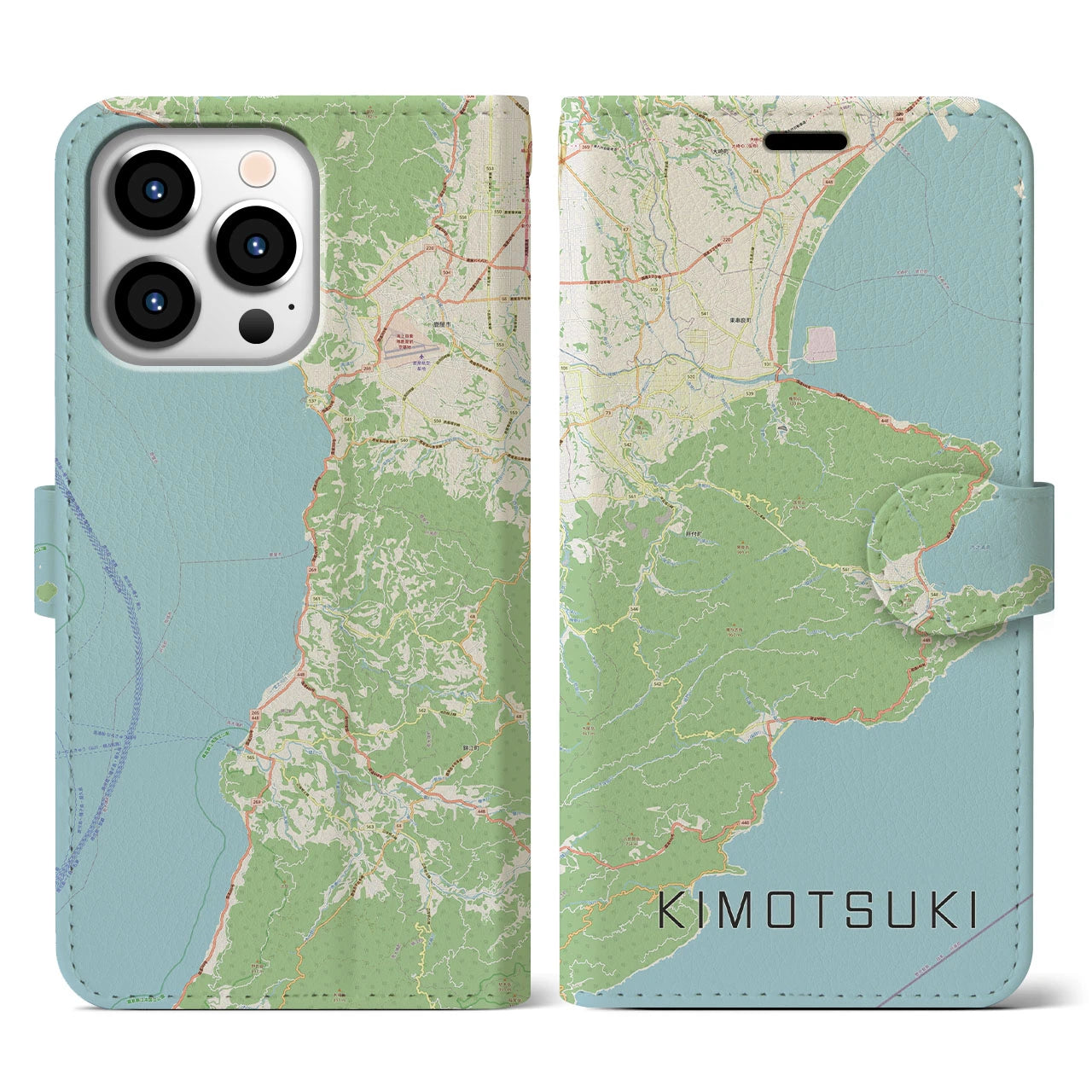 【肝付】地図柄iPhoneケース（手帳両面タイプ・ナチュラル）iPhone 13 Pro 用