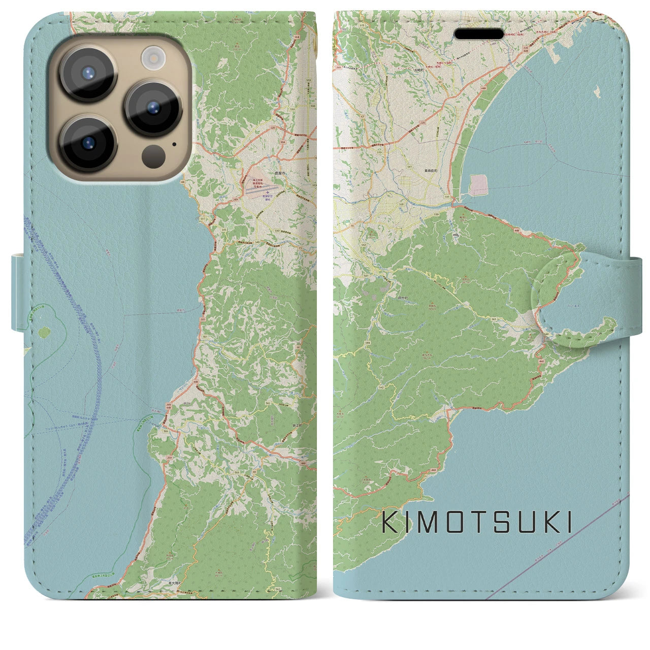 【肝付】地図柄iPhoneケース（手帳両面タイプ・ナチュラル）iPhone 14 Pro Max 用