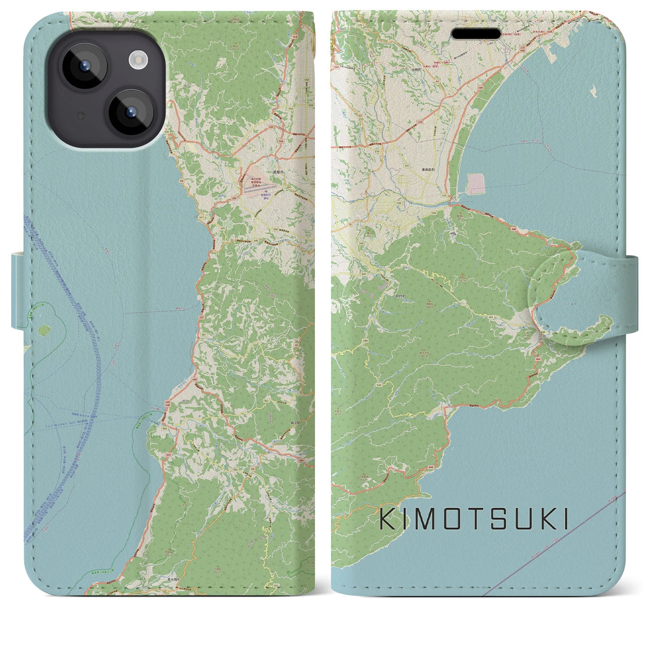 【肝付】地図柄iPhoneケース（手帳両面タイプ・ナチュラル）iPhone 14 Plus 用