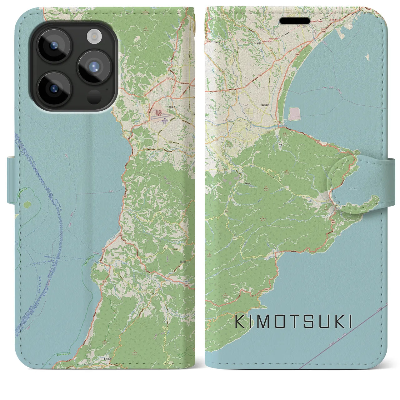 【肝付】地図柄iPhoneケース（手帳両面タイプ・ナチュラル）iPhone 15 Pro Max 用