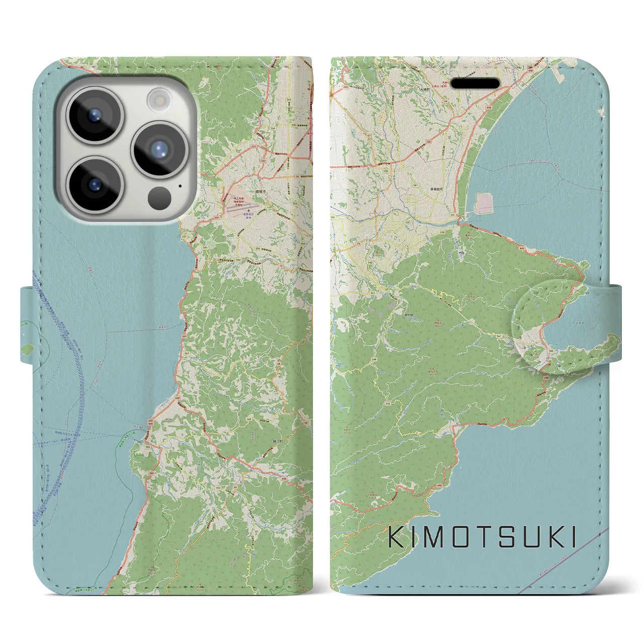 【肝付】地図柄iPhoneケース（手帳両面タイプ・ナチュラル）iPhone 15 Pro 用