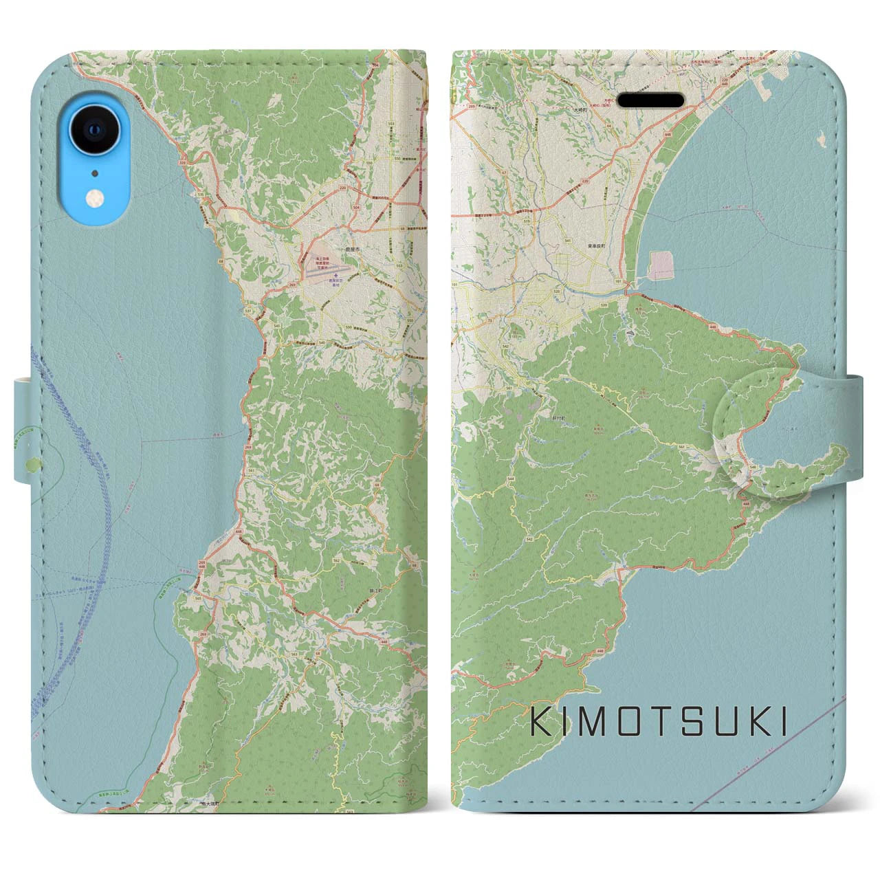 【肝付】地図柄iPhoneケース（手帳両面タイプ・ナチュラル）iPhone XR 用