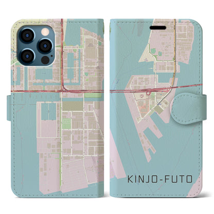 【金城ふ頭（愛知県）】地図柄iPhoneケース（手帳タイプ）ナチュラル・iPhone 12 / 12 Pro 用