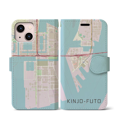 【金城ふ頭（愛知県）】地図柄iPhoneケース（手帳タイプ）ナチュラル・iPhone 13 mini 用