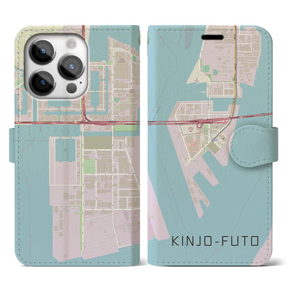 【金城ふ頭（愛知県）】地図柄iPhoneケース（手帳タイプ）ナチュラル・iPhone 14 Pro 用