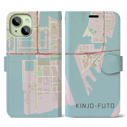【金城ふ頭（愛知県）】地図柄iPhoneケース（手帳タイプ）ナチュラル・iPhone 15 用