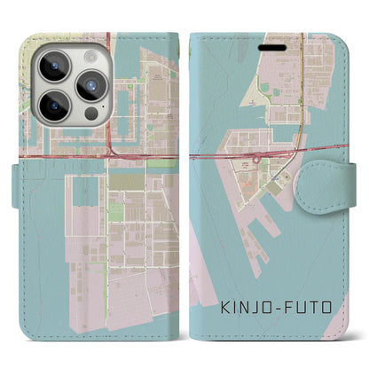 【金城ふ頭（愛知県）】地図柄iPhoneケース（手帳タイプ）ナチュラル・iPhone 15 Pro 用