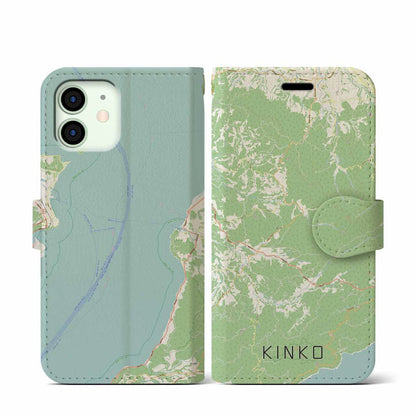 【錦江（鹿児島県）】地図柄iPhoneケース（手帳タイプ）ナチュラル・iPhone 12 mini 用