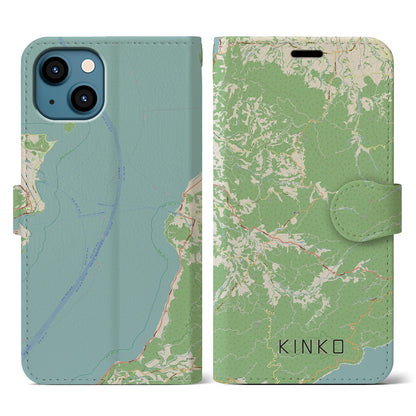 【錦江（鹿児島県）】地図柄iPhoneケース（手帳タイプ）ナチュラル・iPhone 13 用