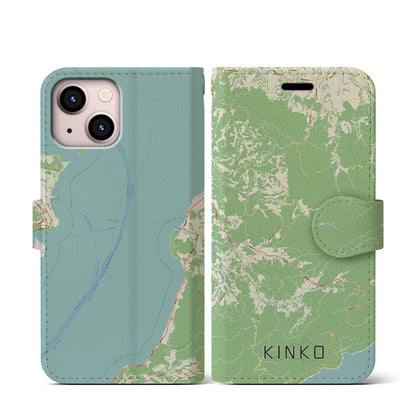 【錦江（鹿児島県）】地図柄iPhoneケース（手帳タイプ）ナチュラル・iPhone 13 mini 用