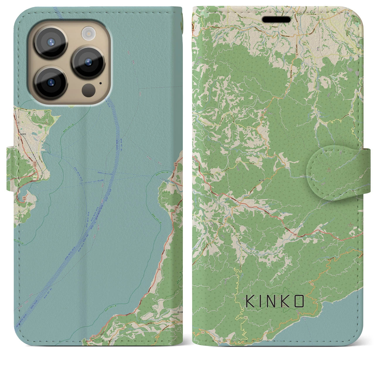 【錦江】地図柄iPhoneケース（手帳両面タイプ・ナチュラル）iPhone 14 Pro Max 用
