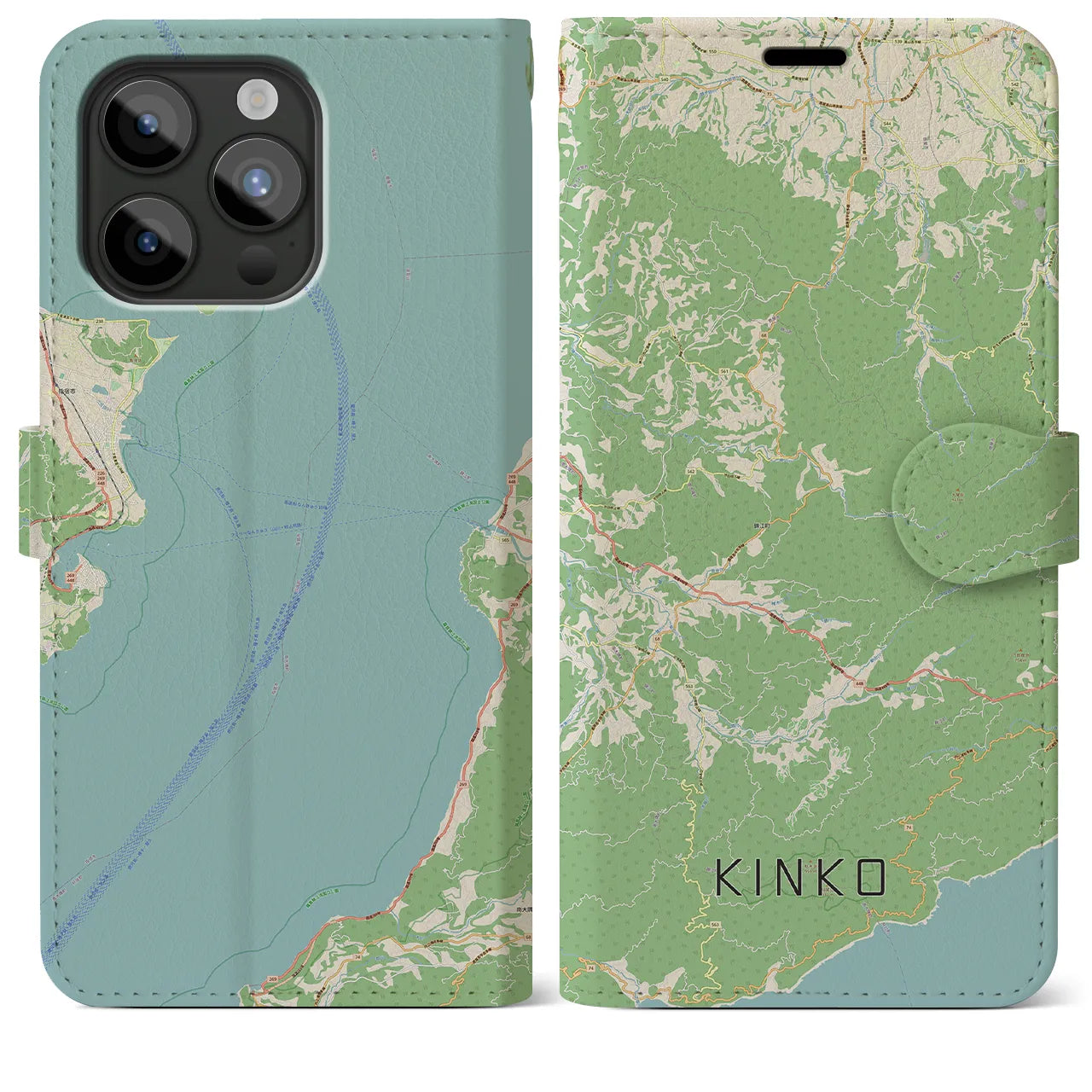 【錦江】地図柄iPhoneケース（手帳両面タイプ・ナチュラル）iPhone 15 Pro Max 用