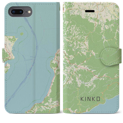 【錦江（鹿児島県）】地図柄iPhoneケース（手帳タイプ）ナチュラル・iPhone 8Plus /7Plus / 6sPlus / 6Plus 用