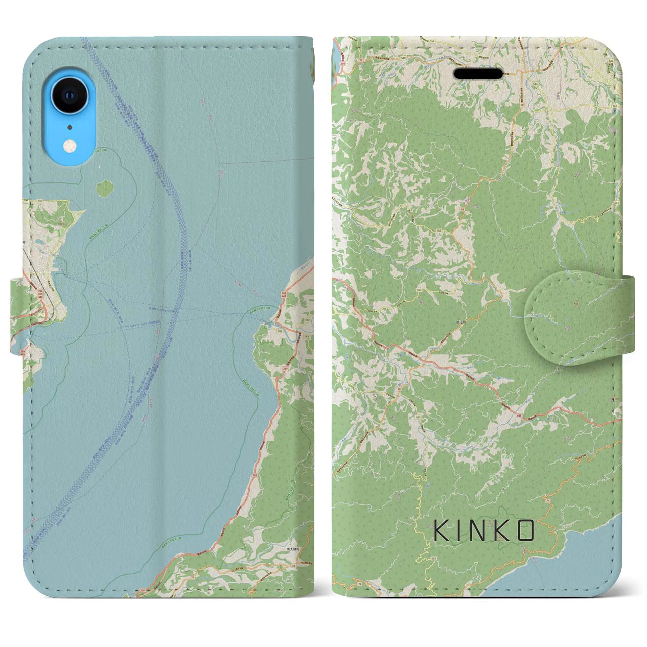 【錦江】地図柄iPhoneケース（手帳両面タイプ・ナチュラル）iPhone XR 用