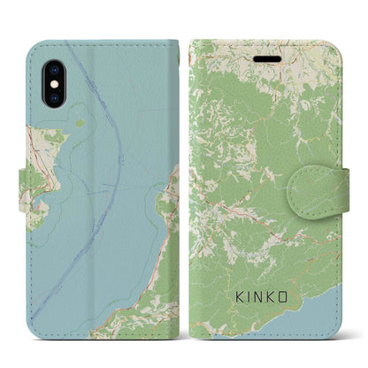 【錦江（鹿児島県）】地図柄iPhoneケース（手帳タイプ）ナチュラル・iPhone XS / X 用