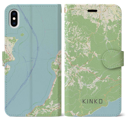 【錦江（鹿児島県）】地図柄iPhoneケース（手帳タイプ）ナチュラル・iPhone XS Max 用